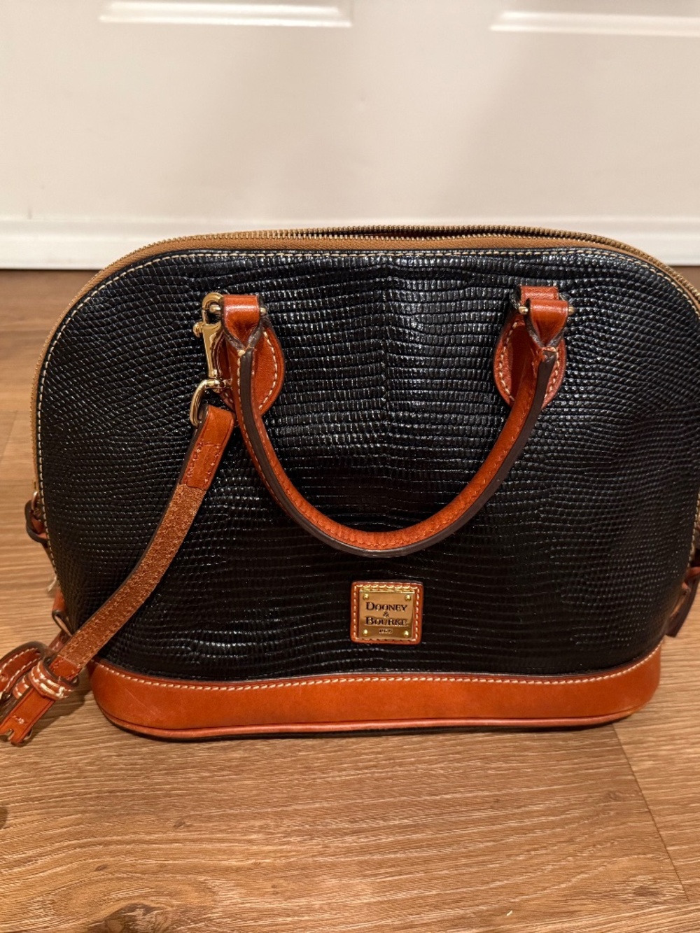 Dooney &Bourke Shiny Black Pebble Leather Zip Zip Satchel